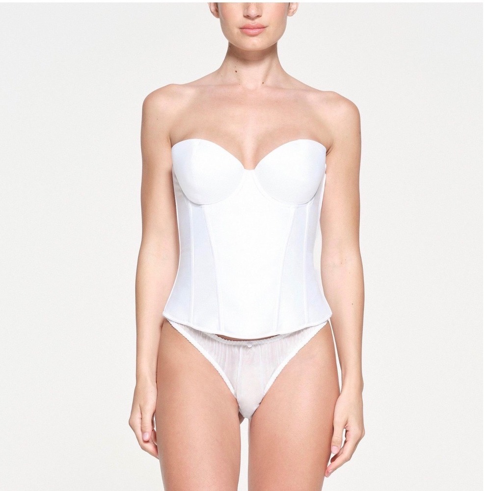 SKIMS Bridal Satin Corset Snow White Size L CR-CAM-5410W Padded Underwire NWT